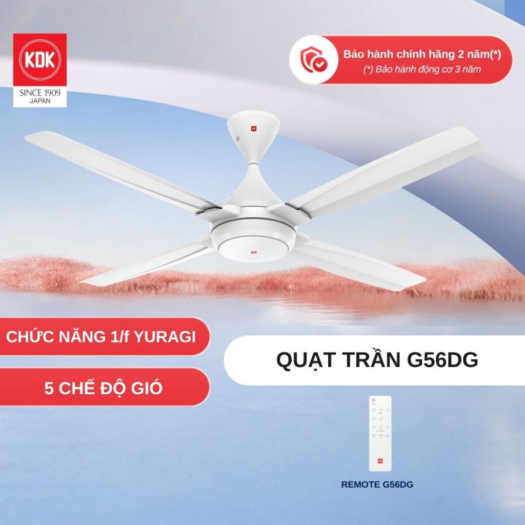Quạt trần KDK G56DG cánh kim loại, 5 tốc độ gió, 4 cánh, sải cánh 150cm, bảo hành chính hãng 24 thán
