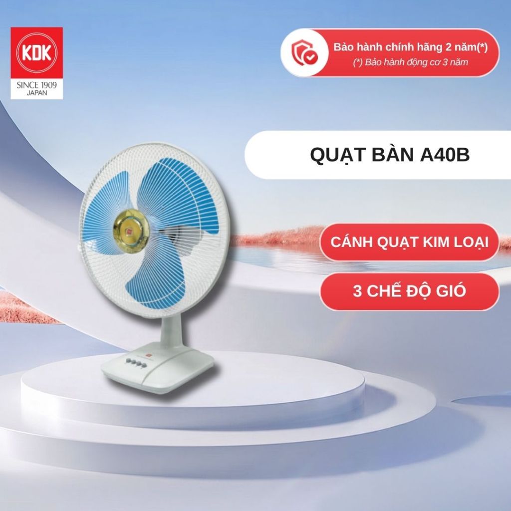 Quạt bàn KDK A40B cánh kim loại, 3 tốc độ gió, 3 cánh 40cm, bảo hành chính hãng 24 tháng