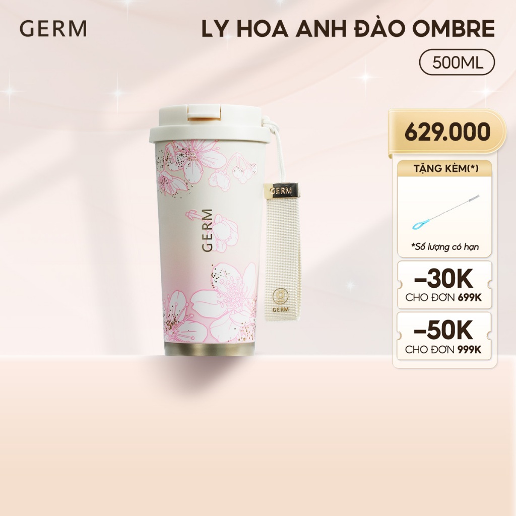 Ly Giữ Nhiệt Inox 316 Nguyên Khối GERM Hoa Anh Đào 500ml Màu Ombre - Quà Tặng Cao Cấp - GE-24SS-DB77