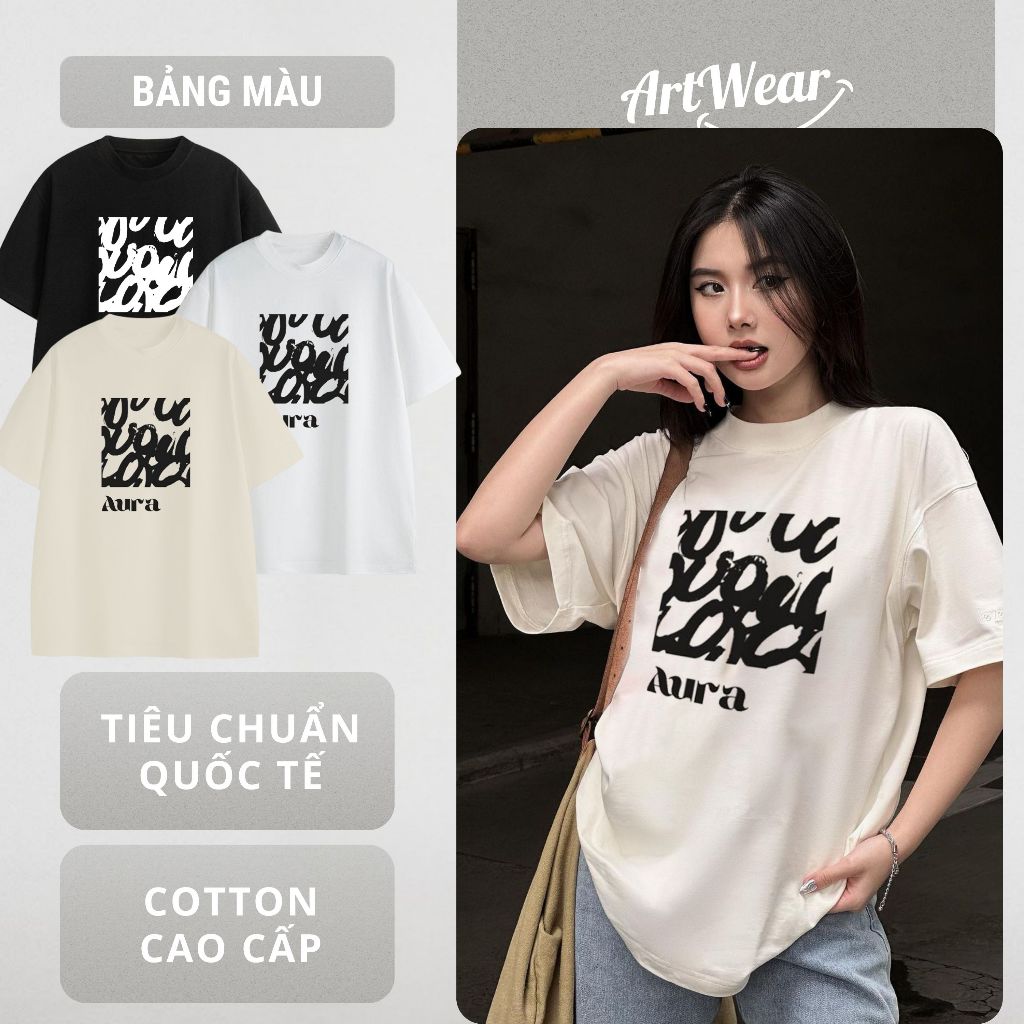 Áo thun Artwear Aura cotton 100% 250gsm form Basic Oversize Boxy đen trắng be abstract graphic unise