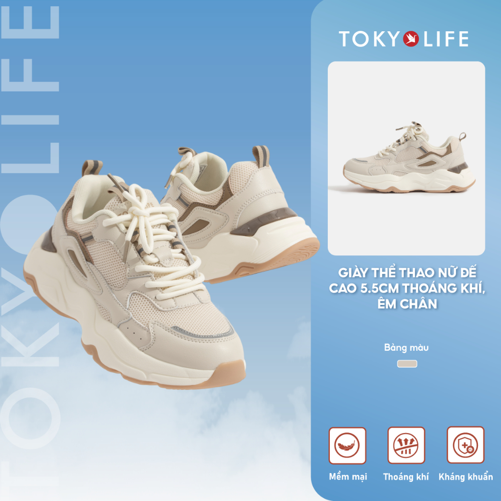 [NÊN LẤY LÊN 1 SIZE, FORM NHỎ] Giày thể thao nữ TOKYOLIFE đế cao 5.5cm thoáng khí êm chân siêu nhẹ 4