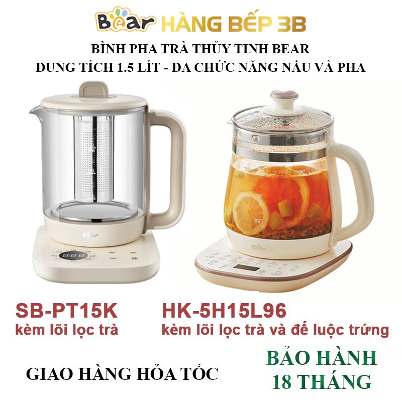 Bình đun nước pha trà Bear SB-PT15K, HK-5H15L96 dung tích 1.5 lít (Tiếng Việt) - Bảo hành 18 tháng