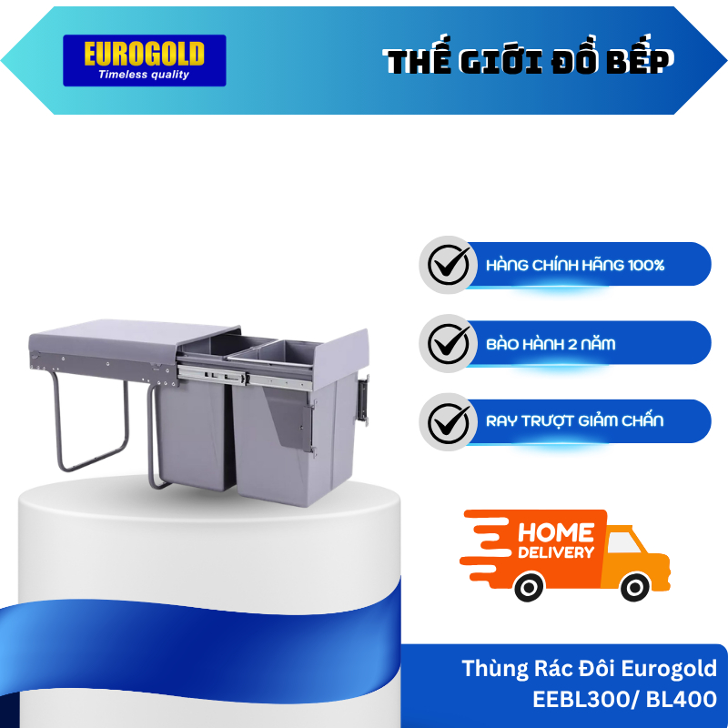 Thùng Rác Đôi Gắn Cánh Âm Tủ Eurogold EBL300/BL400 – Inox 304 + Nhựa Cao Cấp – Thiết Kế Tối Ưu - TGB