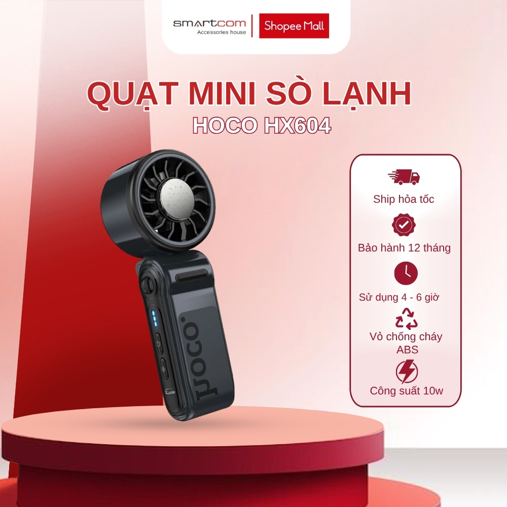 Quạt mini sò lạnh cầm tay HOCO HX604, quạt tích điện gập gọn 3 chế độ siêu mát gập gọn pin 3000mAh | BigBuy360 - bigbuy360.vn