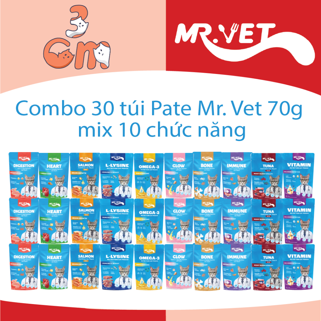 Combo 30 gói Pate Mr Vet/ Mr. Vet mix 10 chức năng