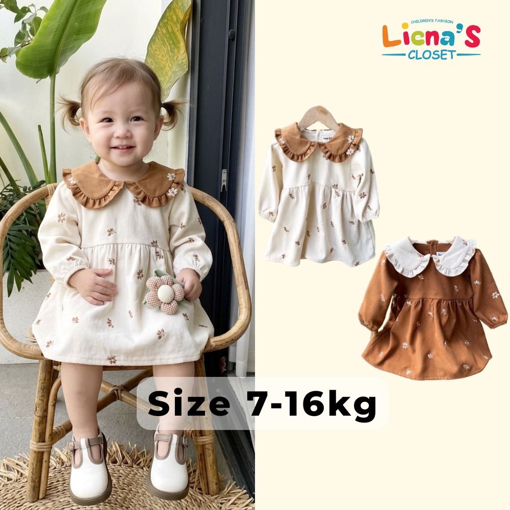 Váy Thu Đông Bé Gái Thêu Hoa Phong Cách Hàn Quốc 2 Màu Vintage