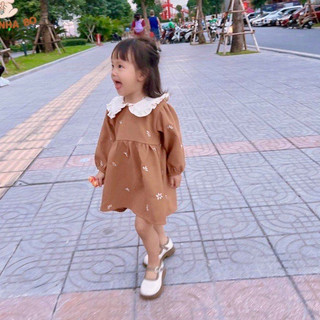 Váy Thu Đông Bé Gái Thêu Hoa Phong Cách Hàn Quốc 2 Màu Vintage
