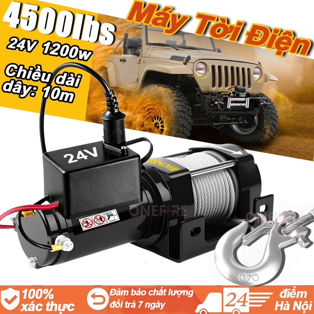 Tời điện 12v 24v 【Nâng cấp】4500LBS Tời Cứu Hộ 1590kg máy tời điện Cáp 10 Mét Thiết bị nâng