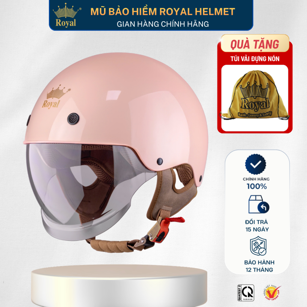 Mũ Bảo Hiểm Royal M239 Nửa Đầu Chính Hãng Kính Âm Chống Nắng, Tháo Lót Tiện Lợi Hợp Nam Nữ Bảo Hành 