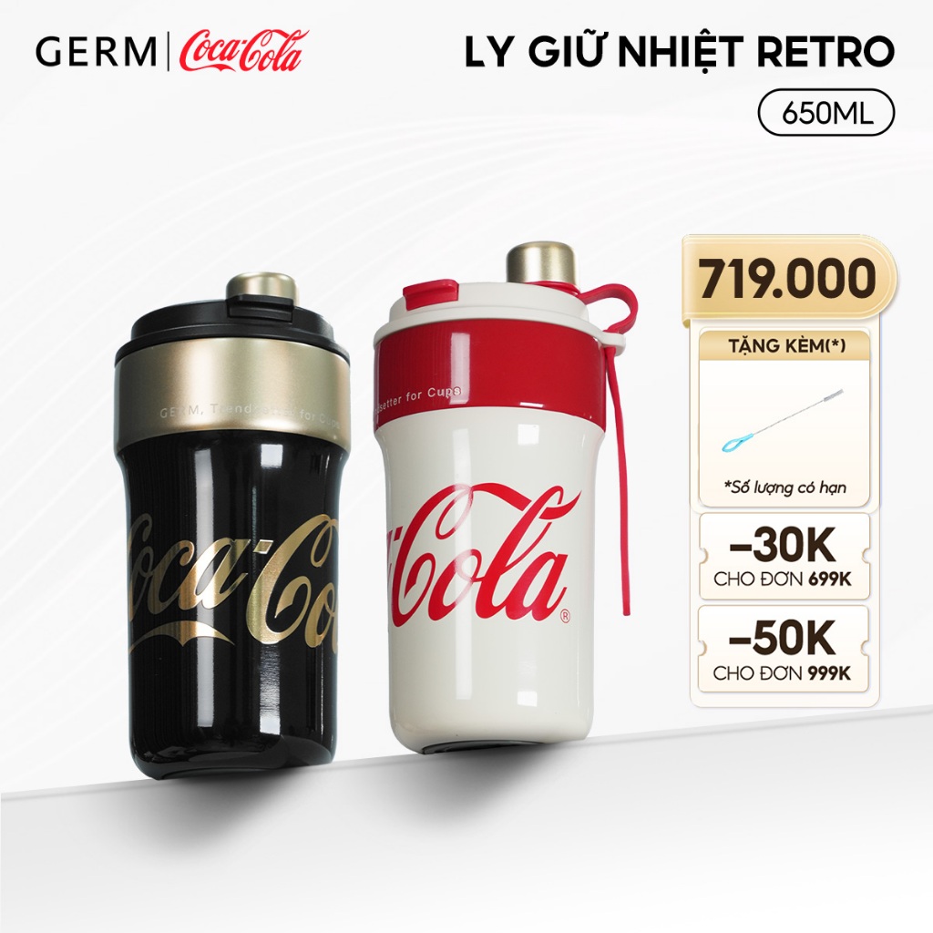 Ly Giữ Nhiệt Cao Cấp Inox 316 Nguyên Khối GERM Coca-Cola 650ml Phiên Bản Retro - GE-CK24AW-B82