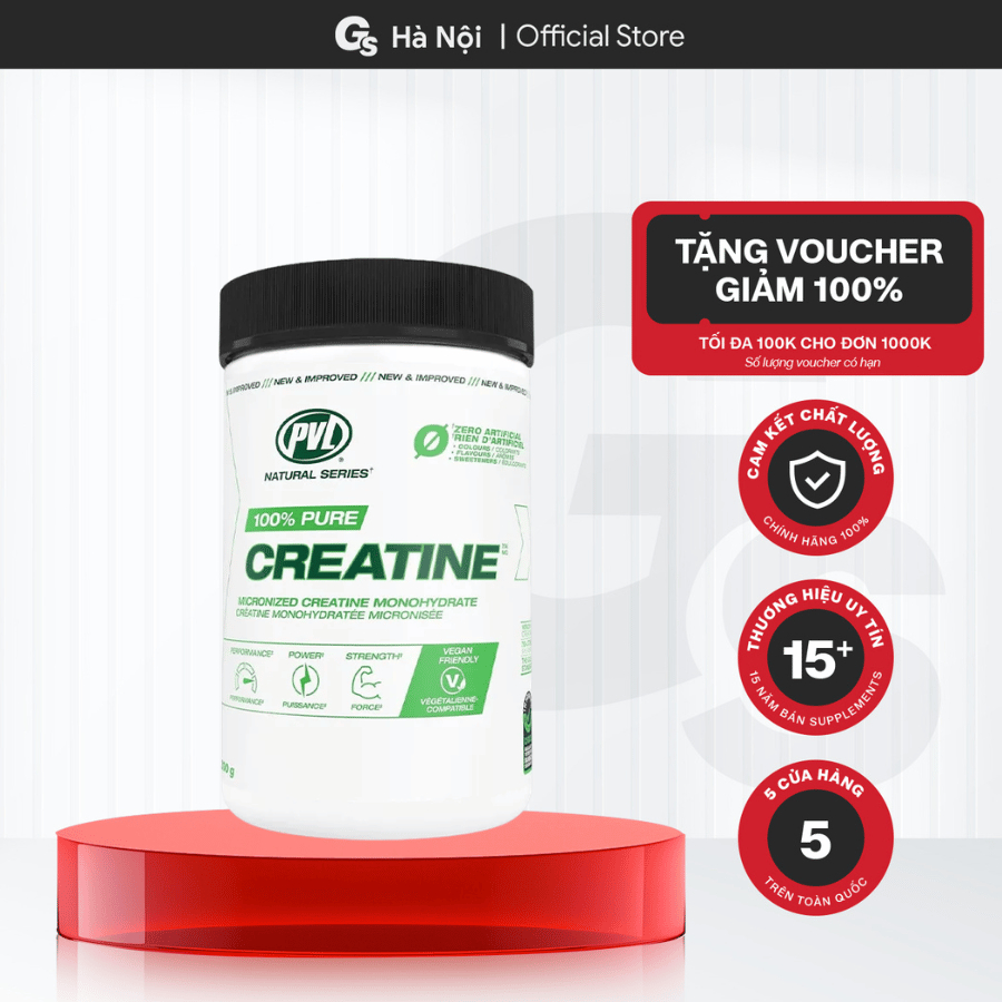 Bột tăng sức mạnh PVL Pure Creatine Monohydrate dạng MICRONIZED siêu mịn, siêu tinh khiết (300 gram)
