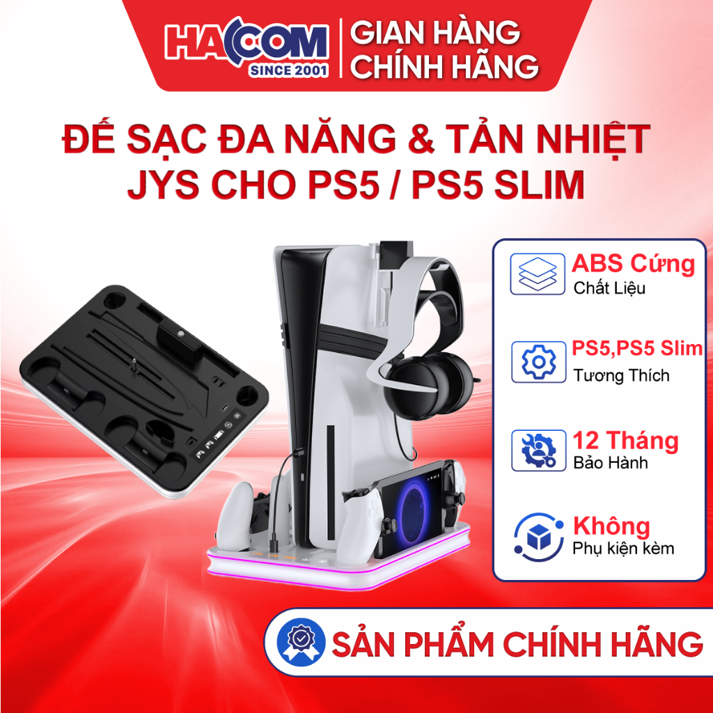 Đế Sạc Đa Năng Kèm Tản Nhiệt JYS Cho PS5/PS5 Slim/PS5 Pro Chính Hãng - BH 12 Tháng HACOM PC