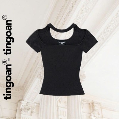 [KOL] TINGOAN® - Áo len xù ngắn tay phối dây choker cổ GISELLE TOP