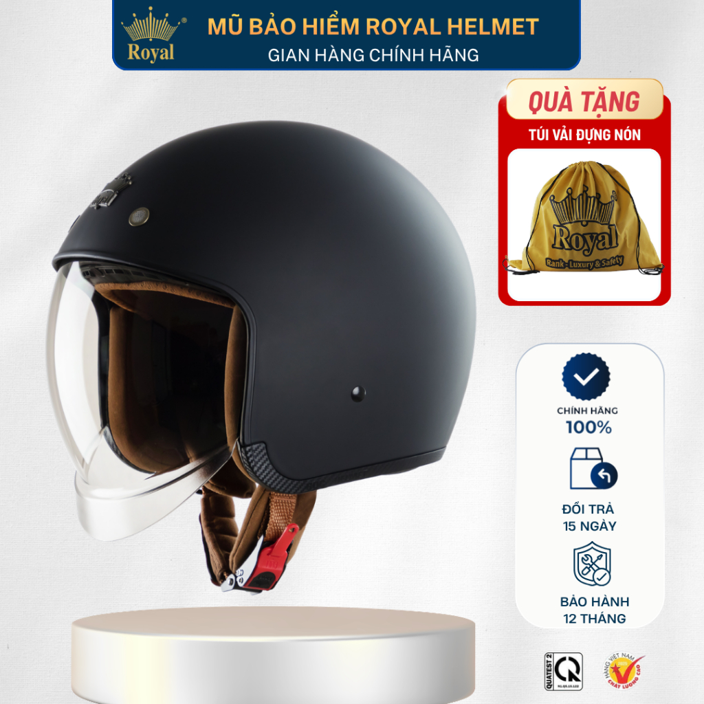 Mũ Bảo Hiểm Royal 3/4 M139 Chính Hãng Kính Dài Cho Nam Nữ Chống Nắng Mưa, Mũ Bảo Hiểm 3/4 Royal Kính