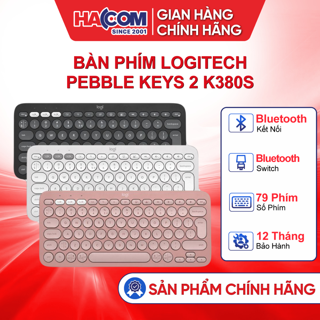 Bàn Phím Không Dây Logitech Pebble Keys 2 Wireless/Bluetooth (Đen/Trắng/Hồng) - BH 12 Tháng HACOM PC
