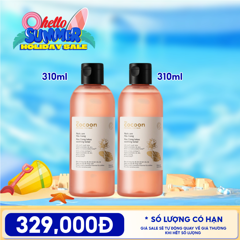 Combo Cocoon 2 chai toner Hau Giang Lotus Soothing Toner 310ml