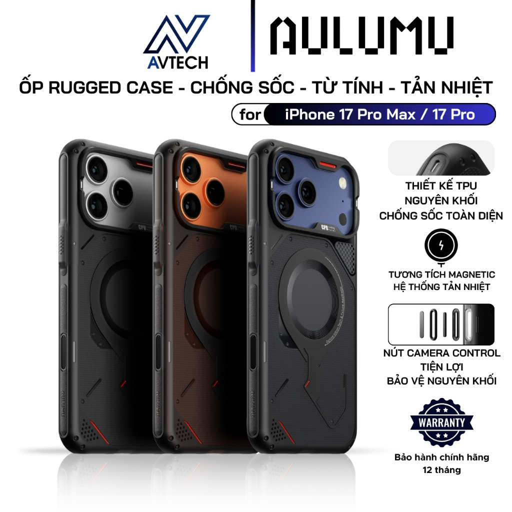 Ốp Lưng Aulumu cho iPhone 17 Pro Max / 17 Pro, Rugged Case, Chống Sốc, Tản Nhiệt, Vòng Tròn Từ Tính,