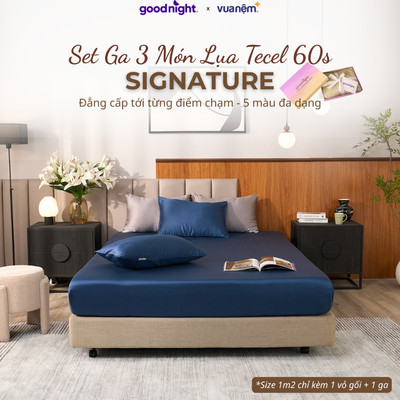 Bộ ga Tencel 60s cao cấp Goodnight Signature - Bộ ga 3 món thoáng, Ga tencel, Ga hè (25cm)