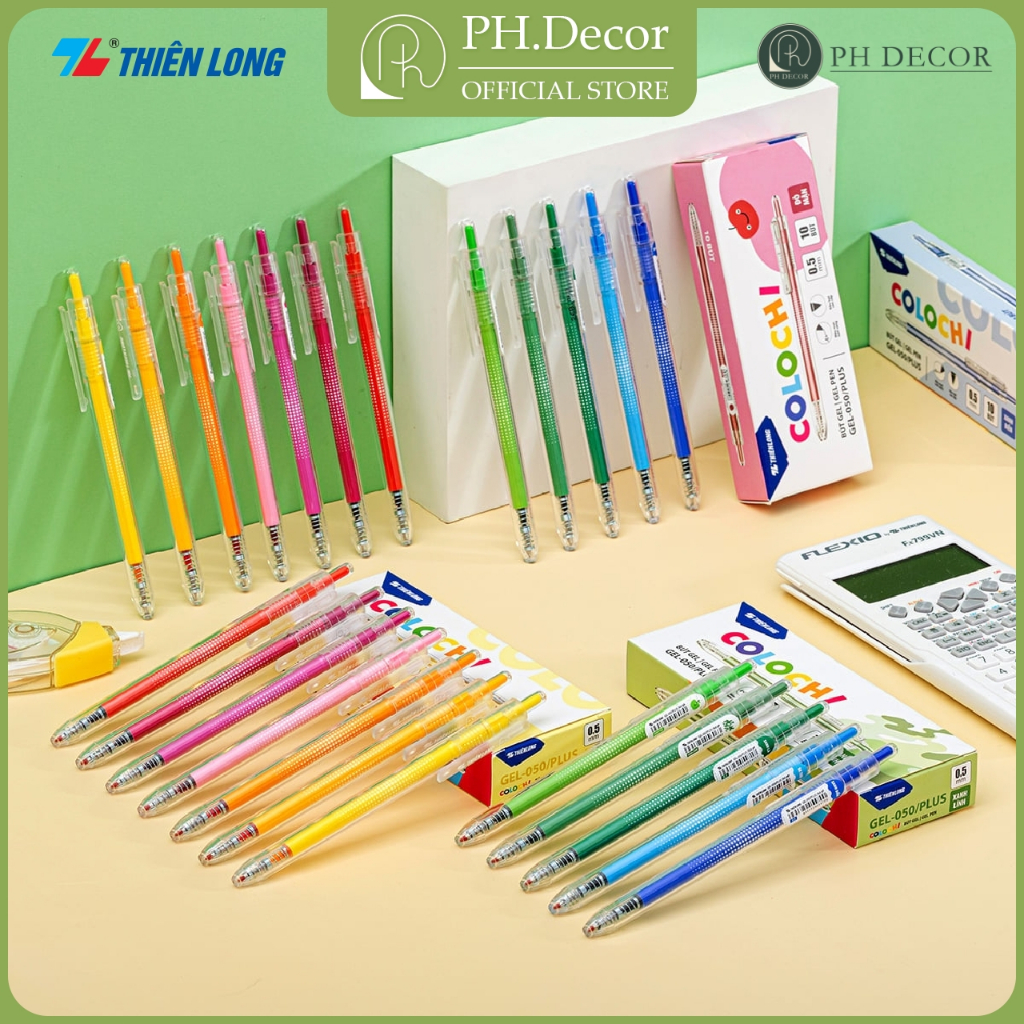 [Trợ Giá] (hộp 10 Cây) Bút Gel Colochi Thiên Long Gel-050/Gel-050 Plus | Mực Xanh Biển | Chính hãng