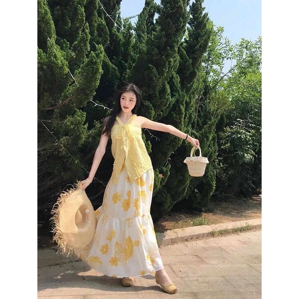 PB150 ✨ SET CỔ YẾM + CHÂN VÁY DÀI HOẠ TIẾT – THANH LỊCH NHẸ NHÀNG, CỰC KỲ CUỐN