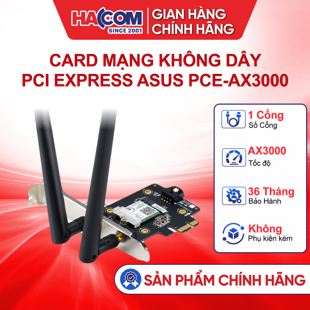 Card mạng Wifi 6 ASUS PCE-AX3000 Adapter PCI-E Không Dây AX3000 | 2 băng tần Bluetooth 5.0 | MU-MIMO