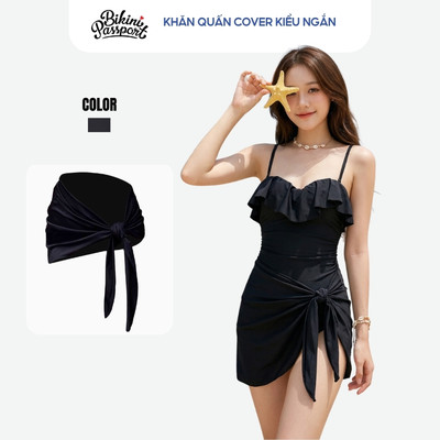 Khăn quấn cover nữ cao cấp Bikini Passport kiểu dáng ngắn - màu đen - VS300_BL