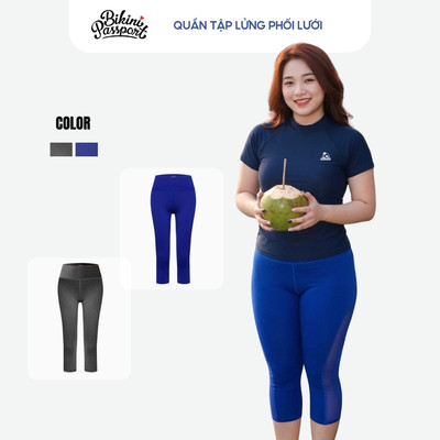 Quần tập Gym, Yoga Nữ BIKINI PASSPORT kiểu dáng lửng phối lưới - màu Xanh Indigo - BG075_IN