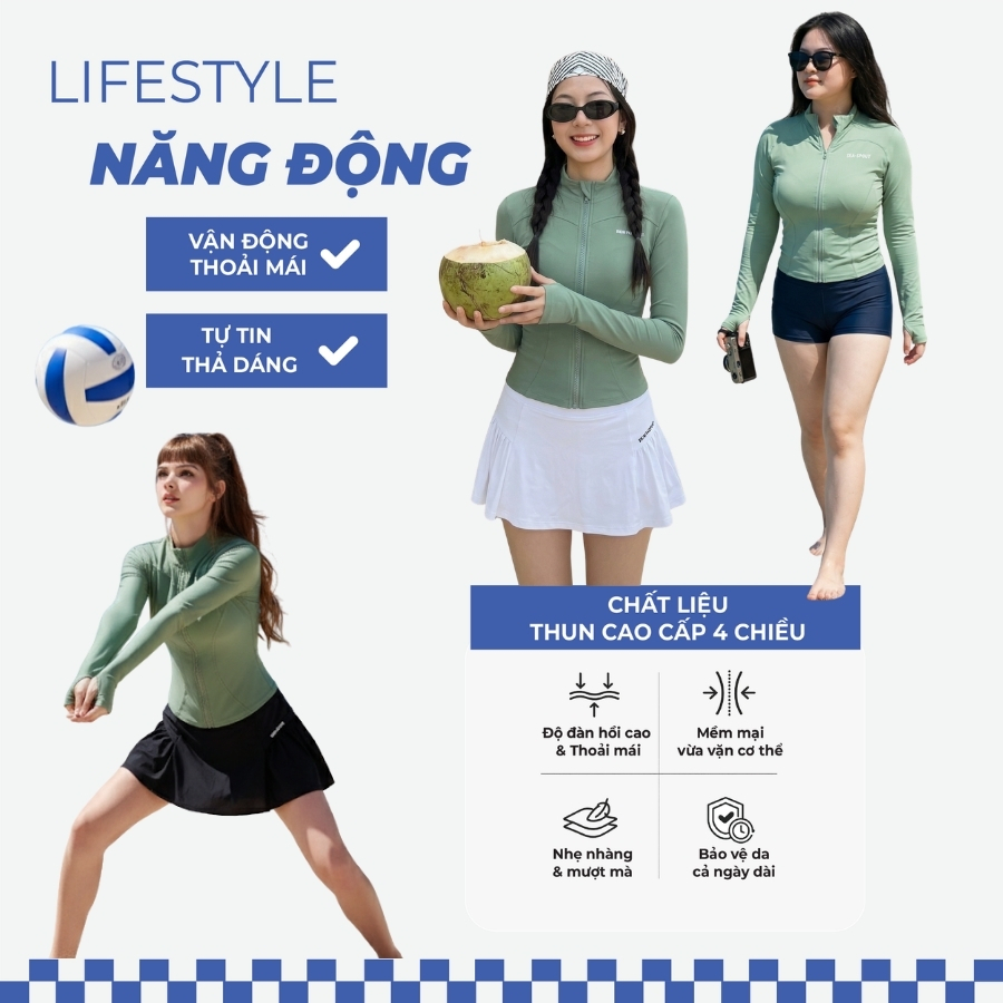Áo bơi kín nữ tay dài có khoá chống nắng đi dã ngoại - Bikini Passport - BS525_MS | BigBuy360 - bigbuy360.vn