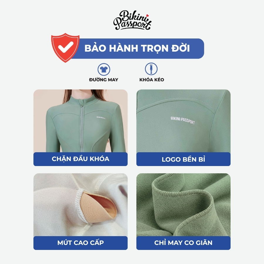 Áo bơi kín nữ tay dài có khoá chống nắng đi dã ngoại - Bikini Passport - BS525_MS | BigBuy360 - bigbuy360.vn