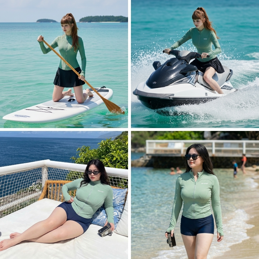 Áo bơi kín nữ tay dài có khoá chống nắng đi dã ngoại - Bikini Passport - BS525_MS | BigBuy360 - bigbuy360.vn