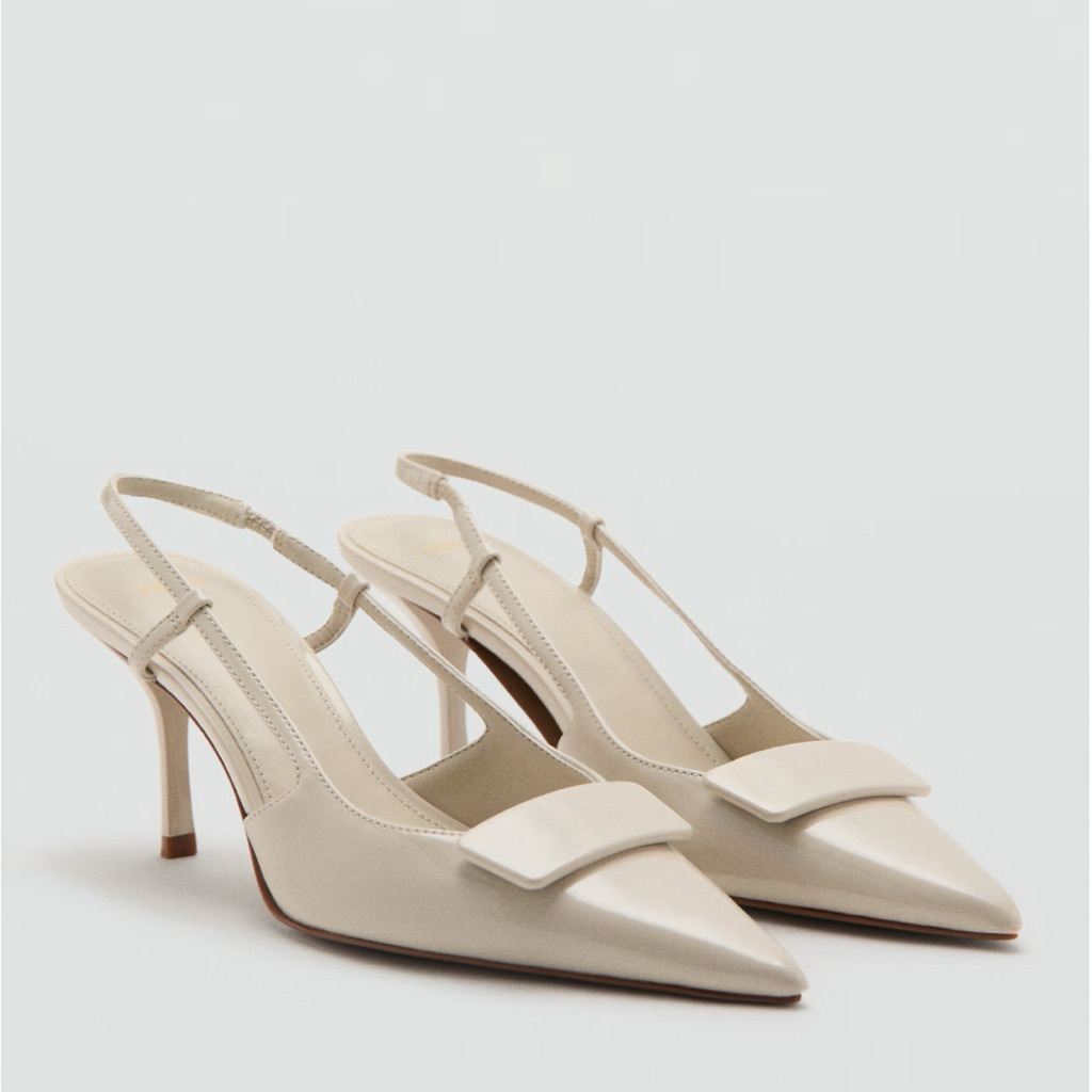 Giày Slingback MNG quai dây trắng kem 7.5cm (G39)