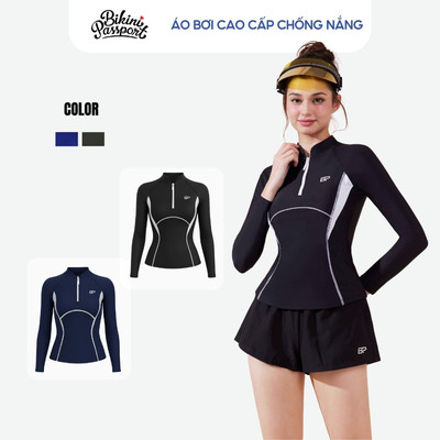 Áo bơi kín nữ tay dài bigsize chống UV đi biển - Bikini Passport - BS1038_BL