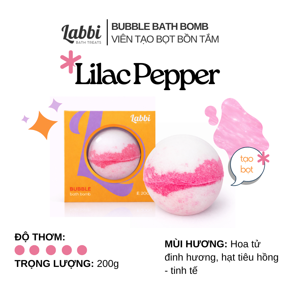 Viên tạo bọt bồn tắm LILAC PEPPER [Labbi] Bubble Bath bomb/ Viên tạo bọt bồn tắm dưỡng da