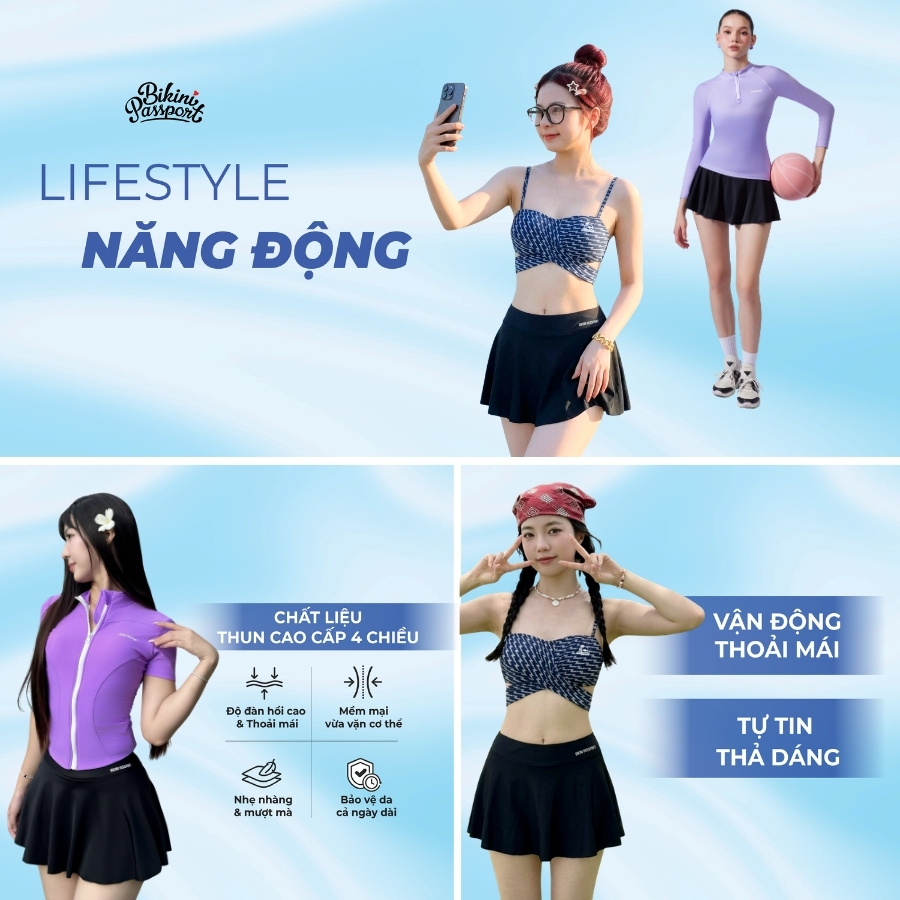 Váy bơi nữ BIKINI PASSPORT dáng xoè có quần bảo hộ - màu Đen - BS170_BL | BigBuy360 - bigbuy360.vn