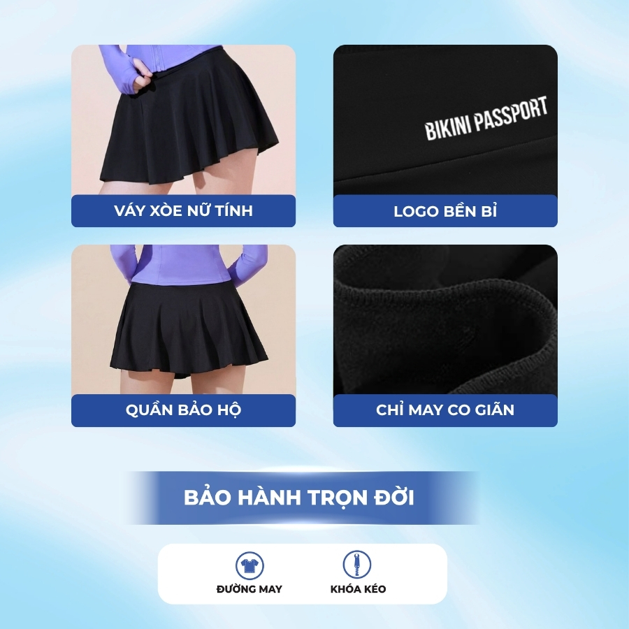 Váy bơi nữ BIKINI PASSPORT dáng xoè có quần bảo hộ - màu Đen - BS170_BL | BigBuy360 - bigbuy360.vn