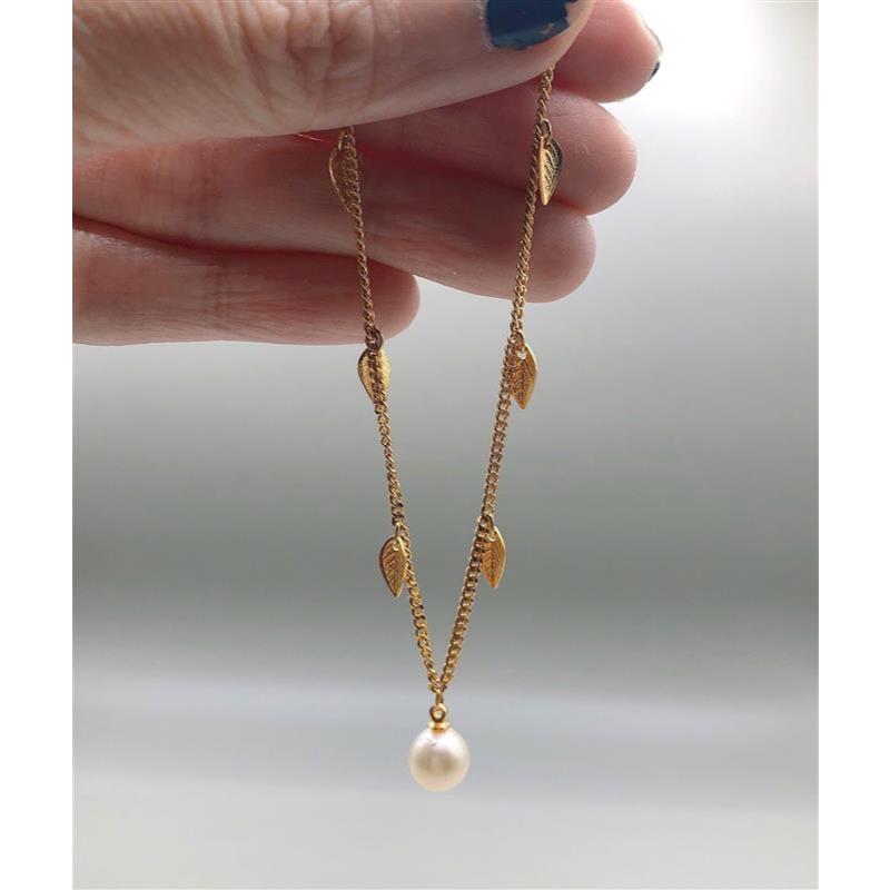 Vòng tay hợp kim mạ vàng phối Akoya 7mm (18.5cm) si tuyển Nhật