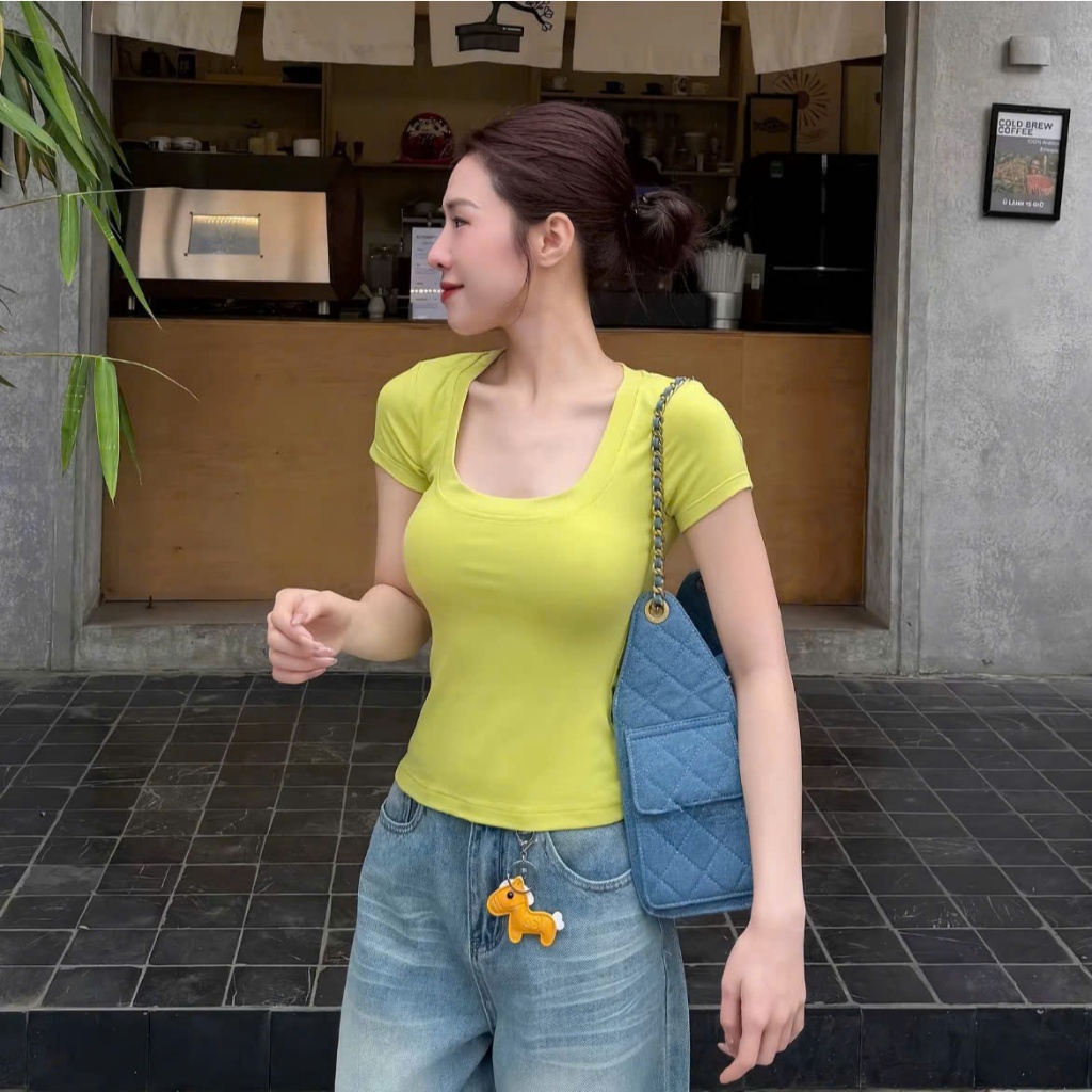 Áo Cộc Cổ Vuông COCOLEN - Chất Liệu Cotton Rib Hàn Dày - Cao Cấp Co Giãn Thoáng Mát Gợi Cảm - Mặc 4 Mùa - A061 | BigBuy360 - bigbuy360.vn