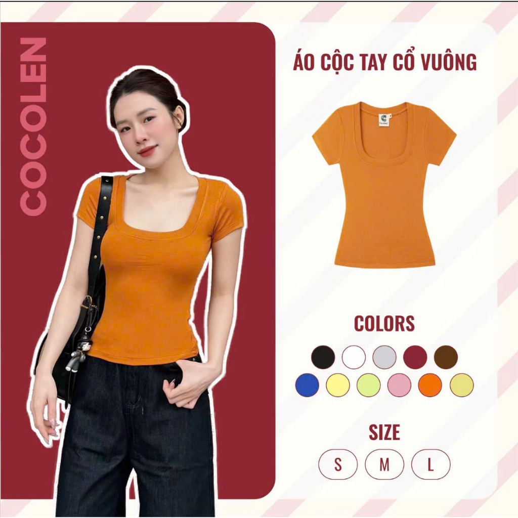 Áo Cộc Cổ Vuông COCOLEN - Chất Liệu Cotton Rib Hàn Dày - Cao Cấp Co Giãn Thoáng Mát Gợi Cảm - Mặc 4 Mùa - A061 | BigBuy360 - bigbuy360.vn