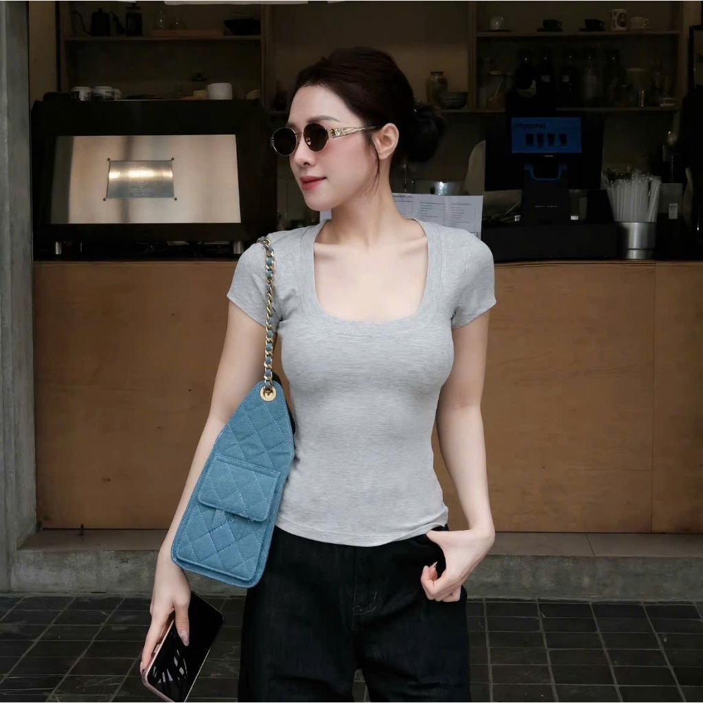 Áo Cộc Cổ Vuông COCOLEN - Chất Liệu Cotton Rib Hàn Dày - Cao Cấp Co Giãn Thoáng Mát Gợi Cảm - Mặc 4 Mùa - A061 | BigBuy360 - bigbuy360.vn