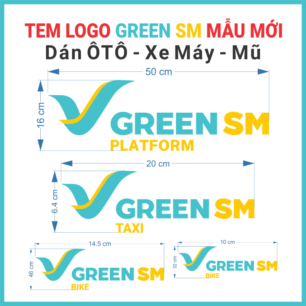 Tem Logo Green SM, Mẫu mới của Xanh SM, dán Ôtô, Xe máy, Mũ Bảo Hiểm