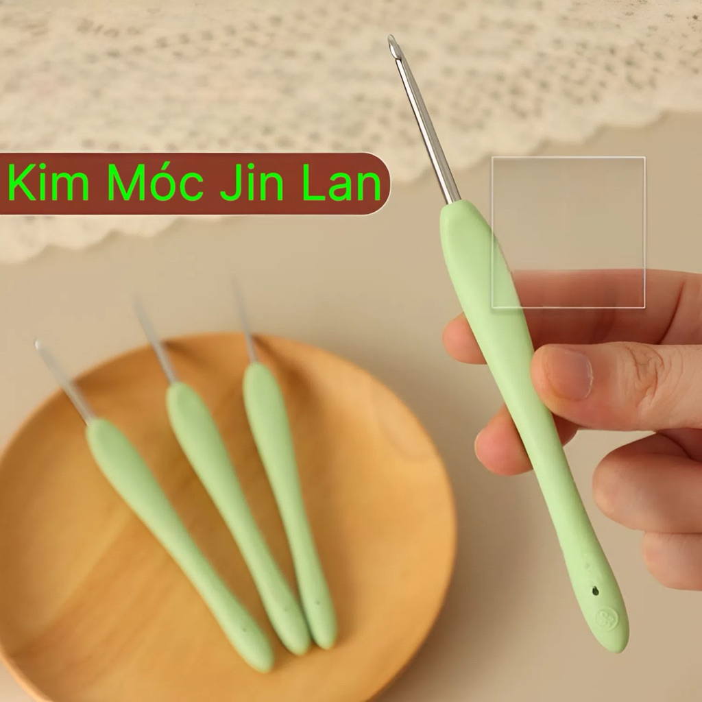 Kim móc len Jinlan cán nhựa xanh mềm êm tay – kim móc ren, móc thú, đan khăn áo DIY