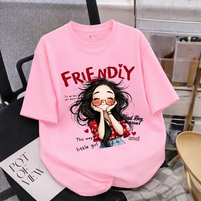 Áo phông nữ dáng rộng NA03 nhiều màu in hình cô gái chất liệu thun cotton co giãn 4 chiều Loza RT8540