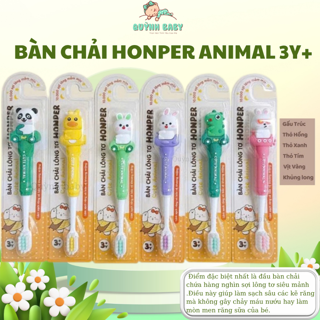 Bàn chải Honper HP240 Cute Animal 3y+ với công nghệ lông tơ siêu mềm dành cho bé