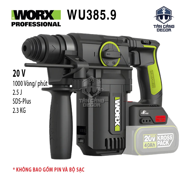 Máy Khoan Bê Tông Dùng Pin 20V Worx WU385.9 (Thân Máy)