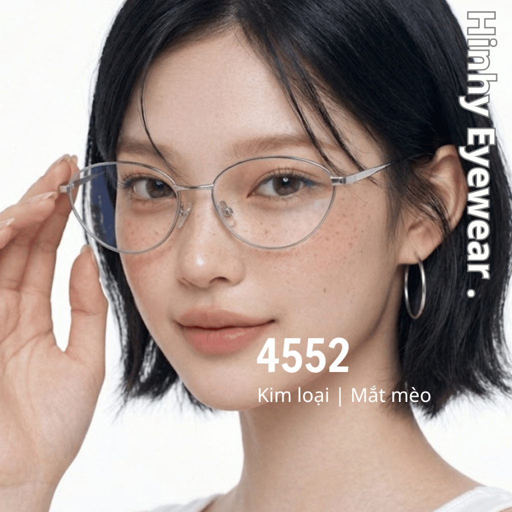Gọng kính kim loại mảnh giả cận mắt mèo PINJIN cá tính [hỗ trợ lắp cận] Tiệm Kính Hinhy 4552