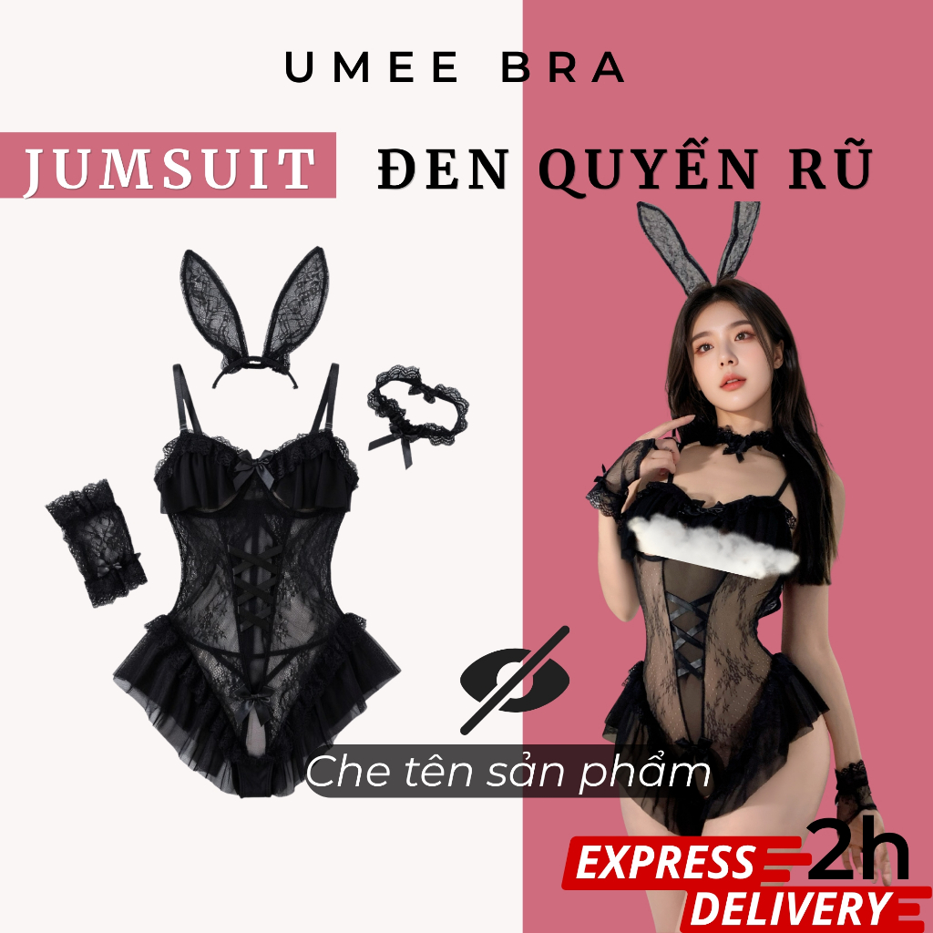 Bodysuit Thỏ Bunny siêu gợi cảm xuyên thấu UMEE BRA JS11, váy ngủ liền thân kèm phụ kiện đầy đủ cho 