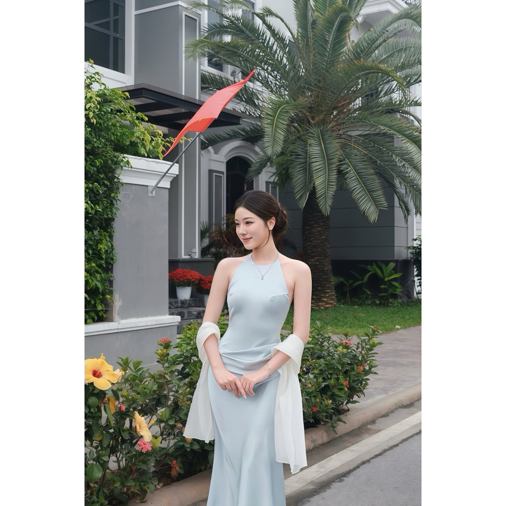 Đầm Lụa Cổ Yếm Xếp Ly Có Mút  Dáng Dài - Joyci Dress Silk Mẫu Mới 2025 | BigBuy360 - bigbuy360.vn
