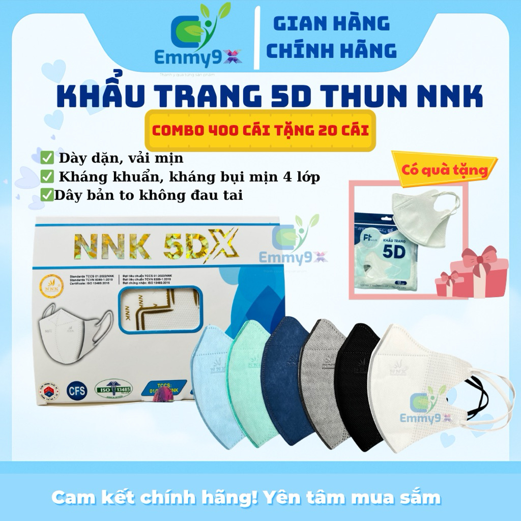 [Combo 400 cái tặng 20 cái] Khẩu trang 5D thun NNK 4 lớp kháng khuẩn KHÁNG KHUẨN DÀY VÀ MỊN-Hộp 50 c