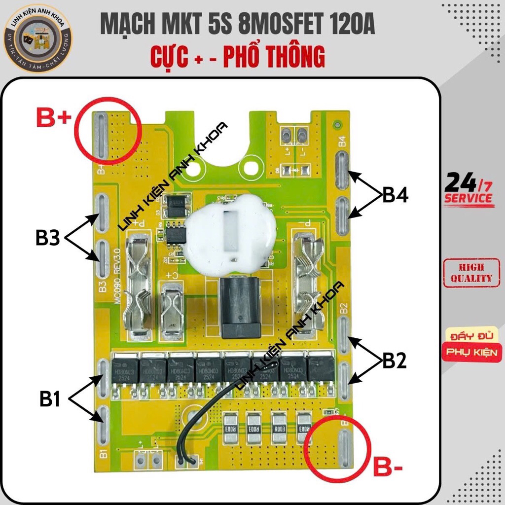 mạch makita 5s 8mosfet 120A 19V/21V cực phổ thông