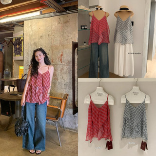 (sẵn)𝑵𝒏𝒂 𝒔𝒕𝒖𝒅𝒊𝒐 / WGWE / #9279 Áo hai dây họa tiết kẻ caro phong cách retro